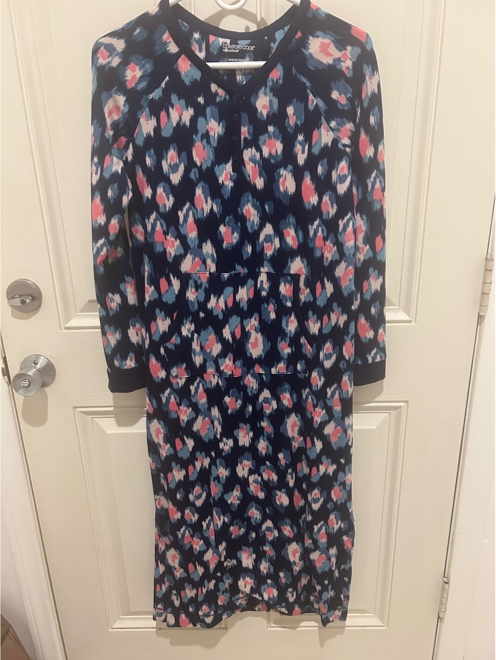 Comfort Code by Cuddl Duds XS Sleep Gown Navy Floral Henley Pocket Nightgown
